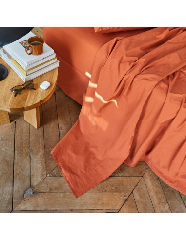 Drap plat en percale de coton - Rouge Ocre offre 