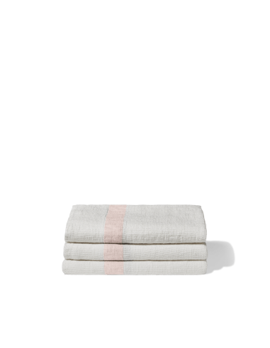 Serviette de bain en lin - Nid d'abeille - Bande Beige Rosé 2023