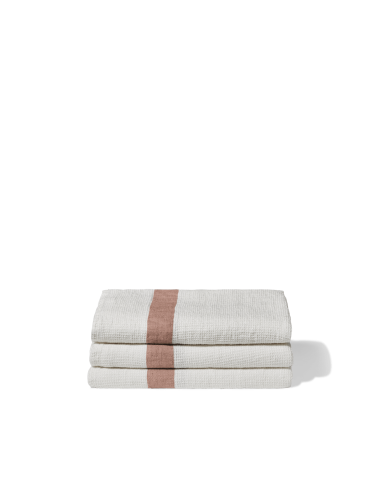 Serviette de bain en lin - Nid d'abeille - Bande Rose Argile ouvre sa boutique