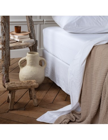 Drap-housse en percale de coton - Blanc Craie solde